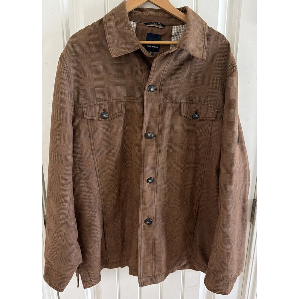 Daniel Hechter Men’s Jacket Size 2XL Button Up Brown Plaid Houndstooth